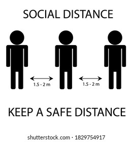 Keep social distance to protect coronavirus infection. Safe distance 1.5-2 metr. Vector icon isolated on white background.