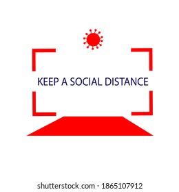 Keep a social distance. Red carpet with limiters. Prevention of coronavirus infection. Poster, sticker. Vector illustration