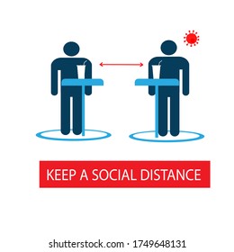 Keep A Social Distance In Restaurants And Cafes. Prevention Of Coronavirus Infection. Poster. Sticker. Icon. Vector Flat Illustration