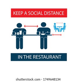 Keep A Social Distance In Restaurants And Cafes. Prevention Of Coronavirus Infection. Poster. Sticker. Icon. Vector Flat Illustration