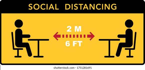 Keep a social distance in restaurants and cafes. Visitors ' tables are located at a safe distance.  Vector illustration