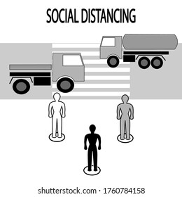 Mantenga una distancia social mientras espera en un cruce peatonal. Importante durante la pandemia. 