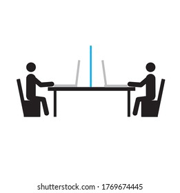 keep a social distance while working, be safe, use screens, a sign of social distance