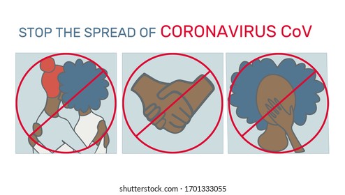 Keep social distance.2019-nCoV.Precautions must be taken to stop the spread of coronavirus.Vector illustration with black women