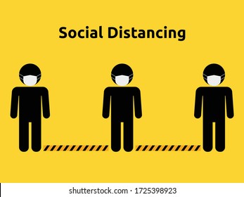 Keep the social distancing between each other and wear a medical mask to protect yourself. Illustration about social distancing.