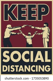 Keep Social Distancing Coronavirus Prevention Propaganda Poster, Mexican Standoff, Men With Guns And Face Masks