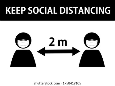 keep social distancing, minimum distance of two meters or six feet, vector illustration, sign, Icon.