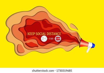 Keep social distancing to prevent the spread of coronavirus covid-19. Art paper cutting style for advertisement. Vector illustration.