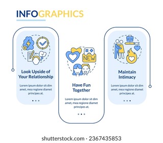 Keep spark alive in relationship rectangle infographic template. Data visualization with 3 steps. Editable timeline info chart. Workflow layout with line icons. Lato-Bold, Regular fonts used