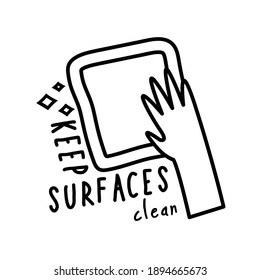 mantener superficies limpias letras de la campaña estilo de línea manual diseño de ilustración vectorial