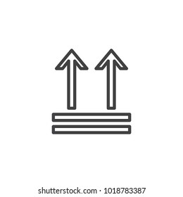Keep up, package handling label line icon, outline vector sign, linear style pictogram isolated on white. Arrows up symbol, logo illustration. Editable stroke