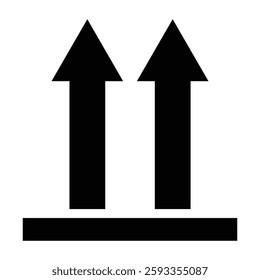 Keep upright, this way up symbol. Black color essential packaging and shipping indicator with isolated background.
