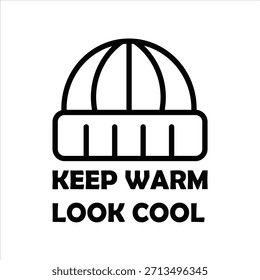 Mantener la mirada caliente fresco Minimalista invierno gorro de Ilustración vectorial con puños de punto sombrero icono, Clima frío accesorio gráfico