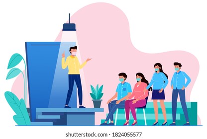 keep wearing masks in public places or events. prevent the spread of the virus flat illustration