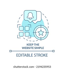 Keep website simple turquoise concept icon. Minimal design. Mobile first key element abstract idea thin line illustration. Isolated outline drawing. Editable stroke. Arial, Myriad Pro-Bold fonts used