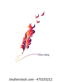 Keep writing quote made with feather and flying birds. Inspiration picture for writers.