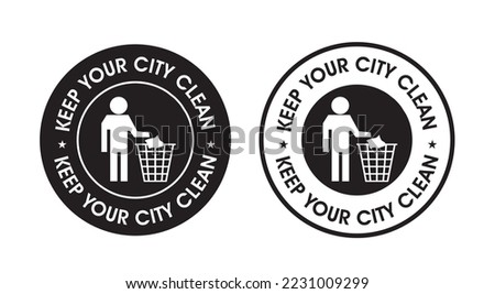 'KEEP YOUR CITY CLEAN' ROUNDED VECTOR ICON SET, BLACK IN COLOR'KEEP YOUR CITY CLEAN' ROUNDED VECTOR ICON SET, BLACK IN COLOR