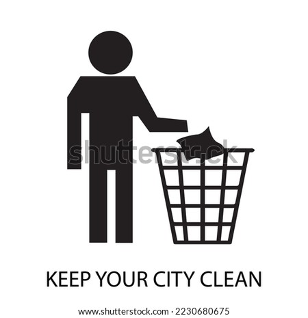 keep your city clean vector icon, clipart, black in color