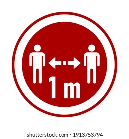 Halten Sie Ihre Distanz 1 m oder 1 Meter rund um Coronavirus Warning Sticker oder Badge Icon. Vektorbild.