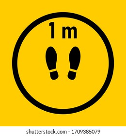 Keep Your Distance 1 Meter Shoeprint Instruction Icon. Vector Image.