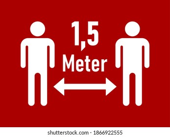 Mantén tu distancia 1,5 metros (1,5 metros en alemán) símbolo de advertencia de distanciamiento social. Imagen vectorial.