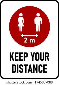 Mantenga su distancia 2 m o 2 metros de distancia Rectangular vertical de la instrucción de distanciamiento social con una relación de aspecto de 3:4 y esquinas redondeadas. Imagen vectorial.