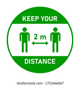 Keep Your Distance 2 M Or 2 Metres Round Social Distancing Floor Marking Sticker Or Badge Icon .Vector Image.