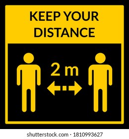 Keep Your Distance 2 m or 2 Metres Square Social Distancing Instruction Icon. Vector Image.