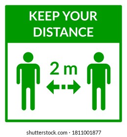 Keep Your Distance 2 m or 2 Metres Square Social Distancing Instruction Icon. Vector Image.