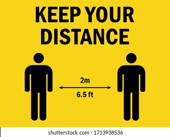 Keep your distance 2 meter. Caution sign. Yellow background. Perfect for backgrounds,backdrop, poster, label, sticker and wallpaper.