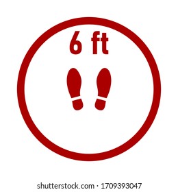 Keep Your Distance 6 Feet Shoeprint Instruction Icon. Vector Image.