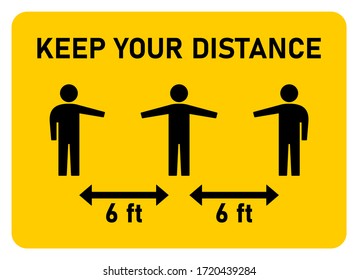 Keep Your Distance 6 Feet Instruction Sign. Vector Image.