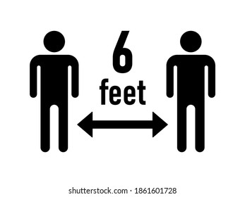 Keep Your Distance 6 Feet or 6 ft Social Distancing Warning Symbol. Vector Image.
