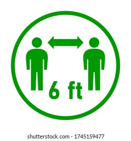 Keep Your Distance 6 ft or 6 Feet Round Social Distancing Instruction Sticker Icon. Vector Image.