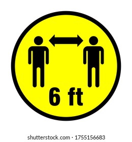 Mantenga su distancia 2 pies o 6 pies alrededor del icono de la etiqueta de la instrucción de distanciamiento social. Imagen vectorial.