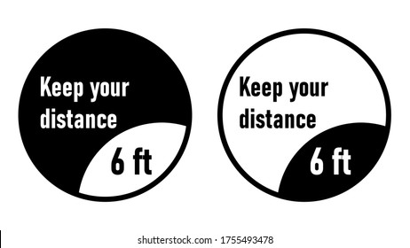 Keep Your Distance 6 ft or 6 Feet Round Social Distancing Floor Marking Adhesive Badge Icons. Vector Image.