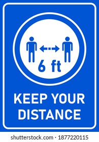 Keep Your Distance 6 ft or 6 Feet Vertical Rectangular Social Distancing Instruction Icon with an Aspect Ratio of 3:4. Vector Image.