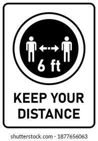 Behalten Sie Ihr Distanz-Symbol für die vertikale dreieckige soziale Distanz (2 m oder 2 m) mit einem Seitenverhältnis von 3:4. Vektorbild.