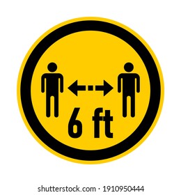 Keep Your Distance 6 ft or 6 Feet Round Coronavirus Warning Sticker or Badge Icon. Vector Image.