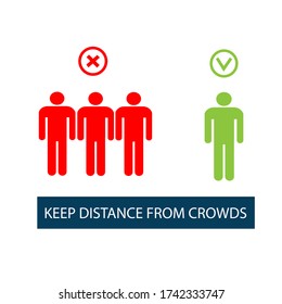 Keep your distance from the crowd, prevent infection with the virus. Sticker. Vector illustration