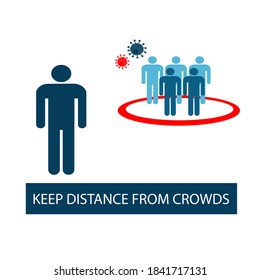 Keep your distance from the crowd. Risk of Contracting a coronavirus infection. Sticker, icon