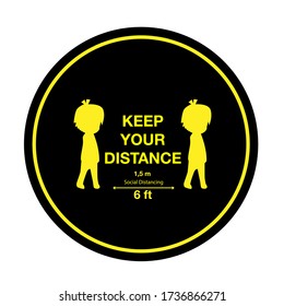 Keep Your Distance at Least 1,5 Metres Or 6 feet Icon. Round Social Distancing Instruction Sticker Icon. Vector Image