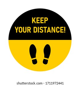 Keep Your Distance Round Floor Marking Shoe Prints Social Distancing Instruction Icon. Vector Image.