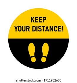 Keep Your Distance Round Floor Marking For Queue Shoe Prints Social Distancing Instruction Icon. Vector Image.