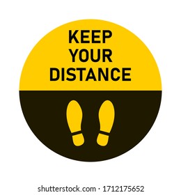Keep Your Distance Round Floor Marking Shoe Prints Social Distancing Instruction Icon. Vector Image.