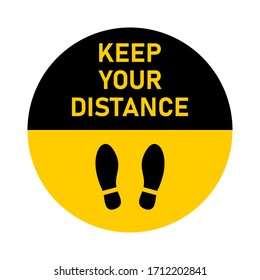 Keep Your Distance Round Floor Marking Shoe Prints Social Distancing Instruction Icon. Vector Image.