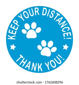 Keep your distance round floor marking for queue shoe prints as dog paw footprint - Blue Social Distancing Instruction Icon