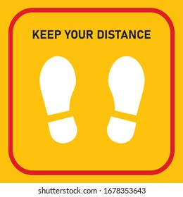 keep your distance sign footprint shoe shape avoid corona covid-19 infection through social distancing 