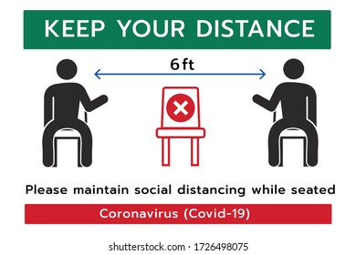 Keep your Distance sign,Social distancing,Please do not sit here to prevent from Coronavirus or Covid-19 pandemic,6 Feet social distancing for chair seat