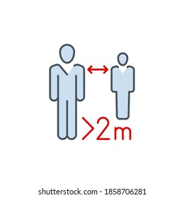 keep your distance single line icon isolated on white. Perfect outline symbol Prevention Coronavirus Covid pandemic quarantine banner. design warning element don't walk, stay home with editable Stroke